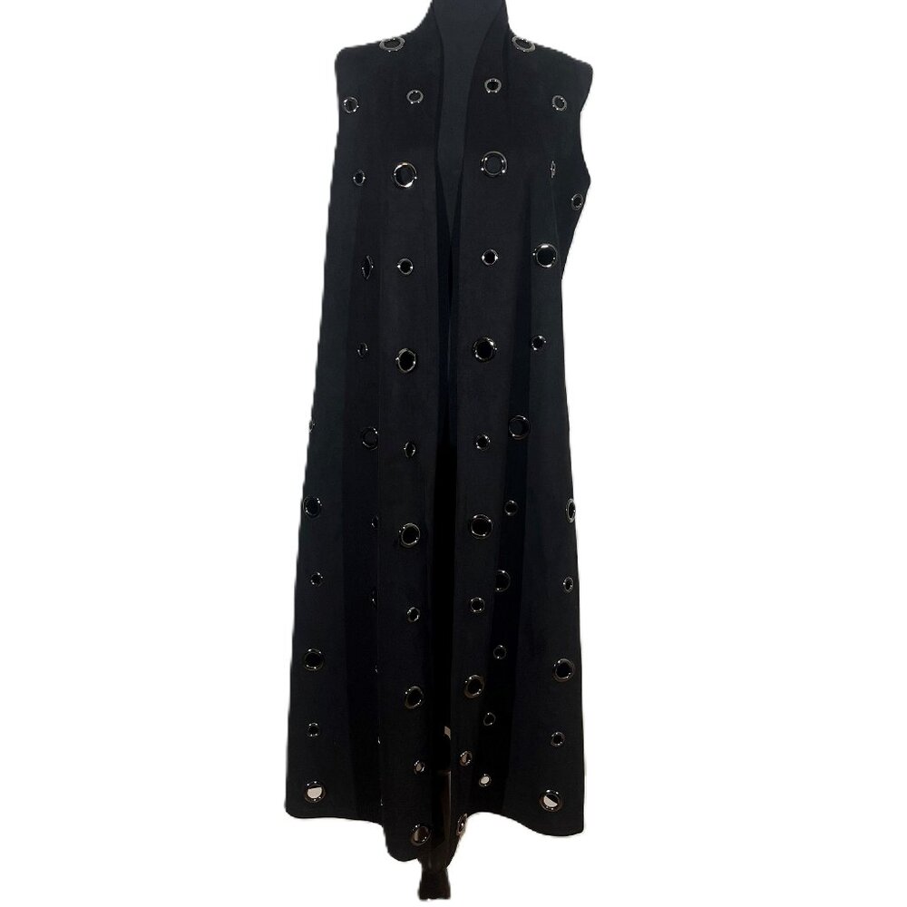 ULTRA SUEDE BLACK LONG VEST WITH GUNMETAL GROMMETS